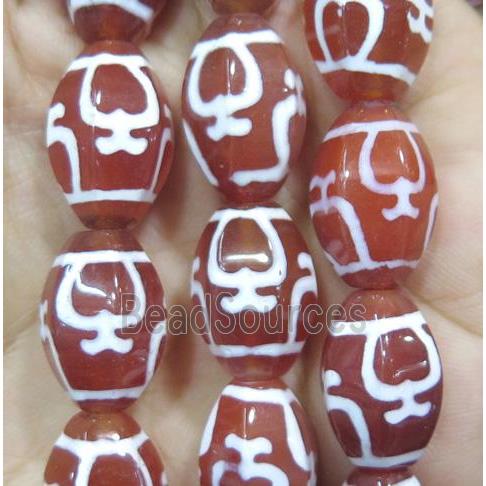 red Tibet Dzi Agate barrel beads