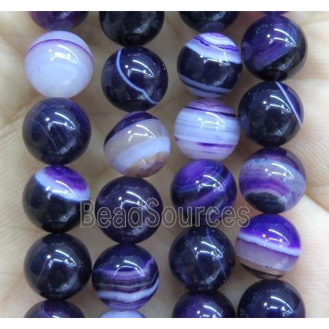 purple striped agate beads, round