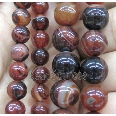 red coffee striped agate bead, round