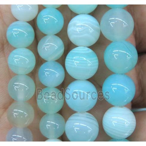 aqua striped agate bead, round