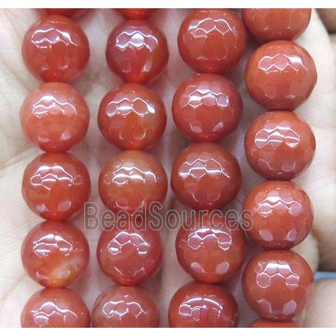 red agate bead, faceted round