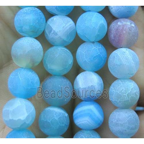 blue frosted Crackle Agate beads, round