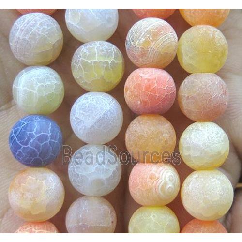 yellow frosted Crackle Agate bead, round