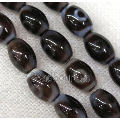 black Tibetan Agate barrel beads with evil eye