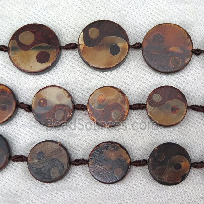 Tibetan Agate beads, circle, yinyang