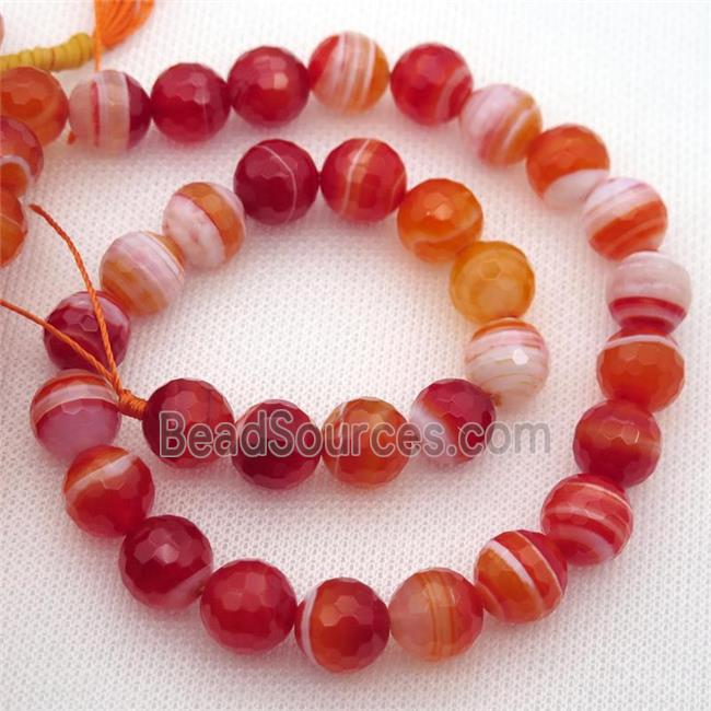 red Striped Agate Beads, faceted round, A grade