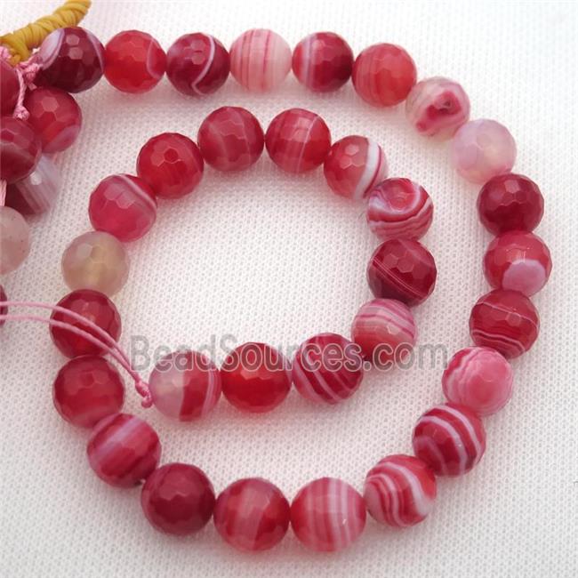 red Striped Agate Beads, faceted round, A grade