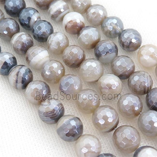 Natural Stripe Agate Beads Banded Coffee Dye Faceted Round Light Electroplated