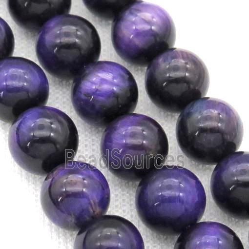 Natural Tiger Eye Stone Beads Purple Dye Smooth Round