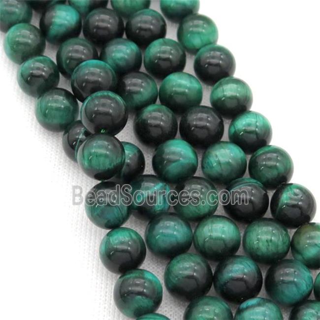 Natural Tiger Eye Stone Beads Green Dye Smooth Round