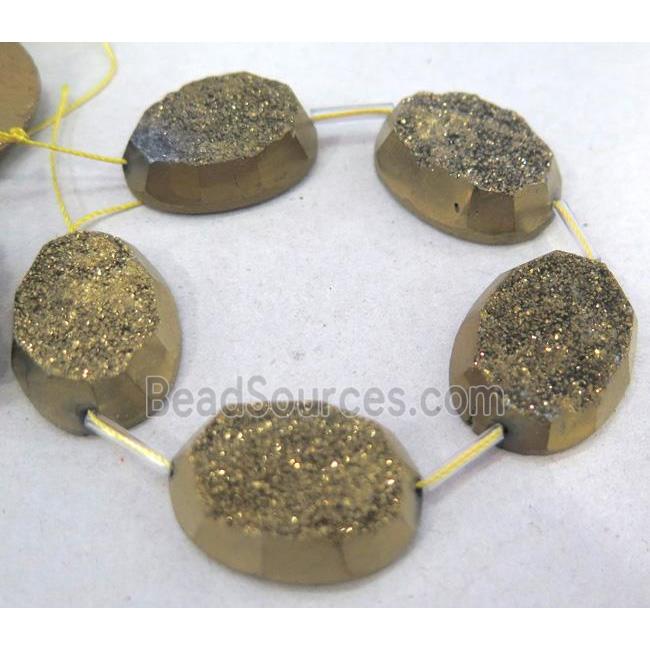 quartz druzy beads, freeform, gold electroplated