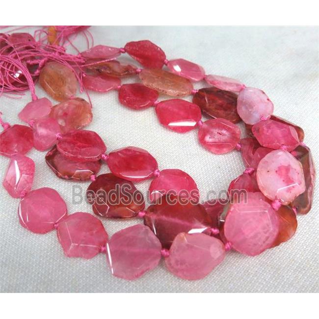 red agate slice beads, faceted freeform