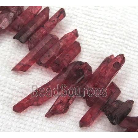 clear quartz beads, stick. freeform, red dyed