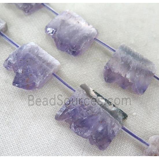 Amethyst slice beads with druzy, purple, freeform