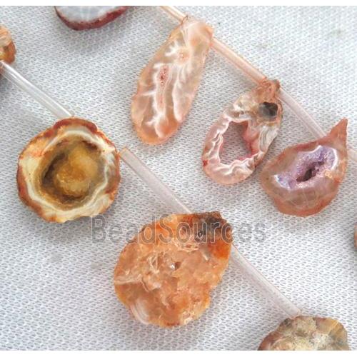 orange agate druzy geode beads, freeform, topdrilled