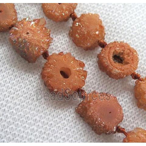 orange solar druzy quartz beads, freeform