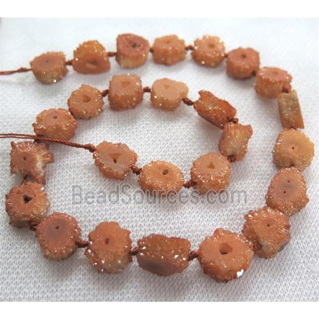 orange solar druzy quartz beads, freeform