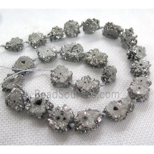 silver solar druzy quartz beads, freeform