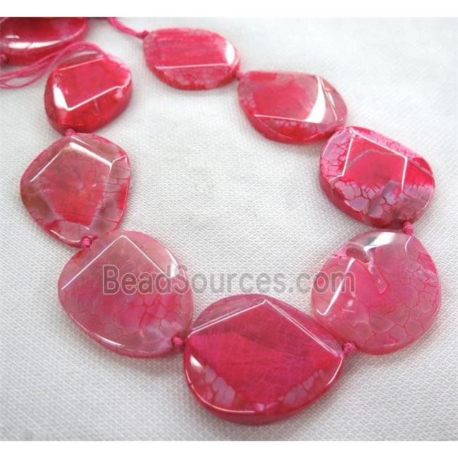 dragon veins Agate slice bead, faceted freeform, hotpink