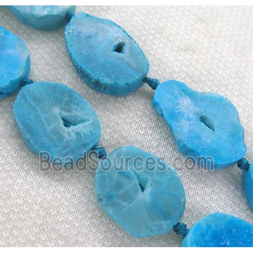 skyblue agate geode druzy bead, flat freeform