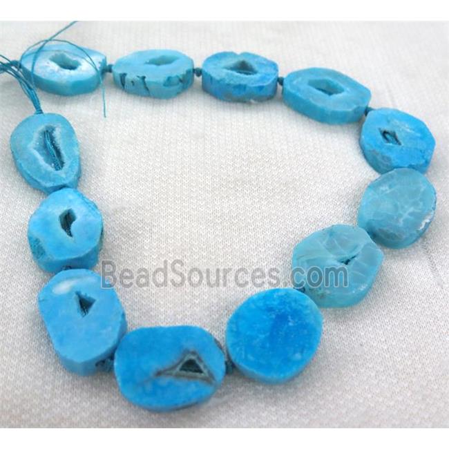 skyblue agate geode druzy bead, flat freeform