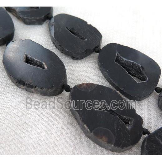 black agate geode druzy bead, flat freeform