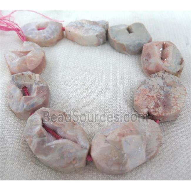 druzy agate beads, freeform, pink