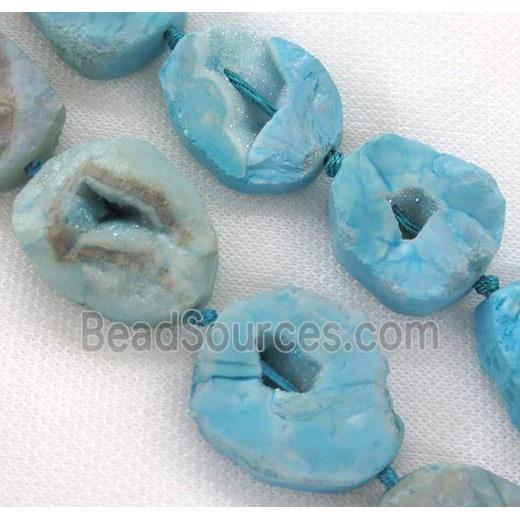 druzy agate beads, freeform, blue