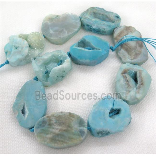 druzy agate beads, freeform, blue