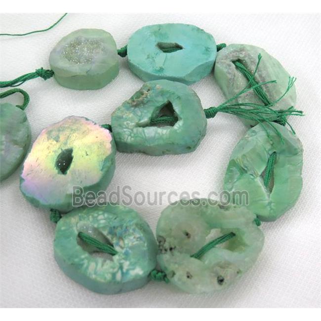 druzy agate beads, freeform, green