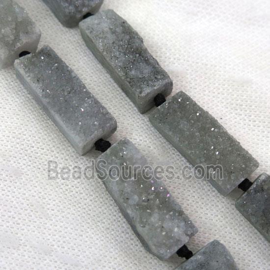 gray druzy quartz bead, rectangle