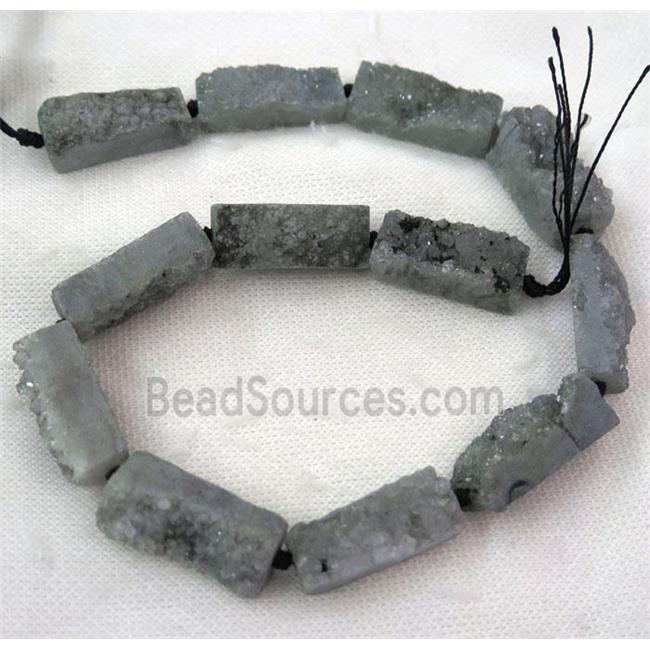 gray druzy quartz bead, rectangle