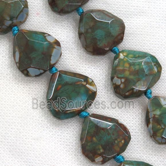 peacock blue Dragon veins Agate beads, faceted heart