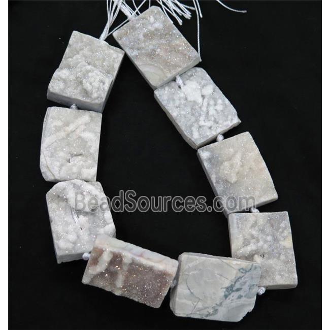 white AB-color Druzy Quartz beads, rectangle