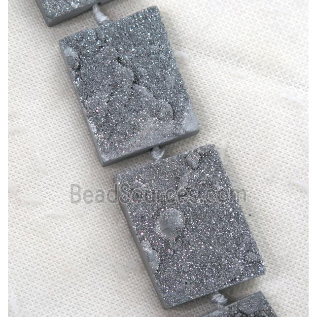 silver Druzy Quartz beads, rectangle