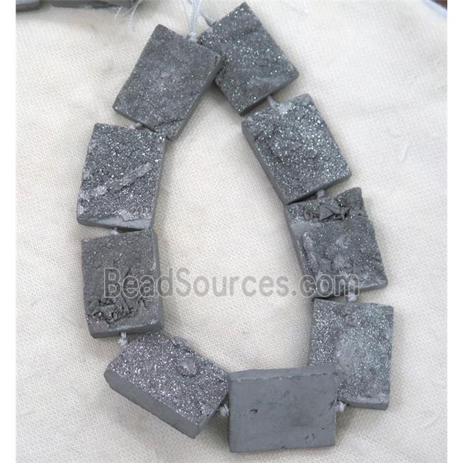 silver Druzy Quartz beads, rectangle