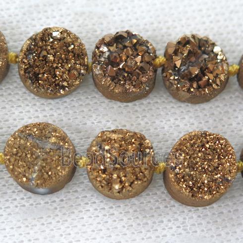 golden druzy quartz beads, circle