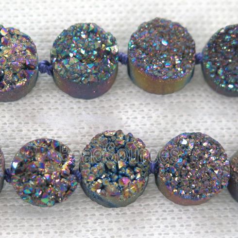 rainbow druzy quartz beads, flat-round