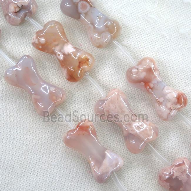 pink cherry Agate beads, Dog-Bone