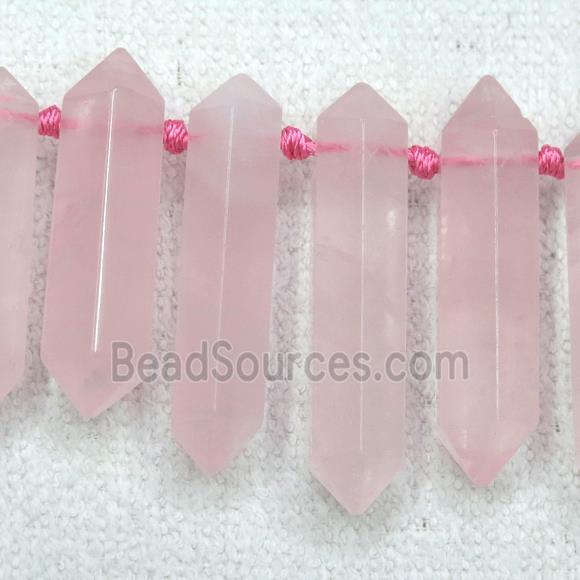 Rose Quartz bullet beads, top-drilled