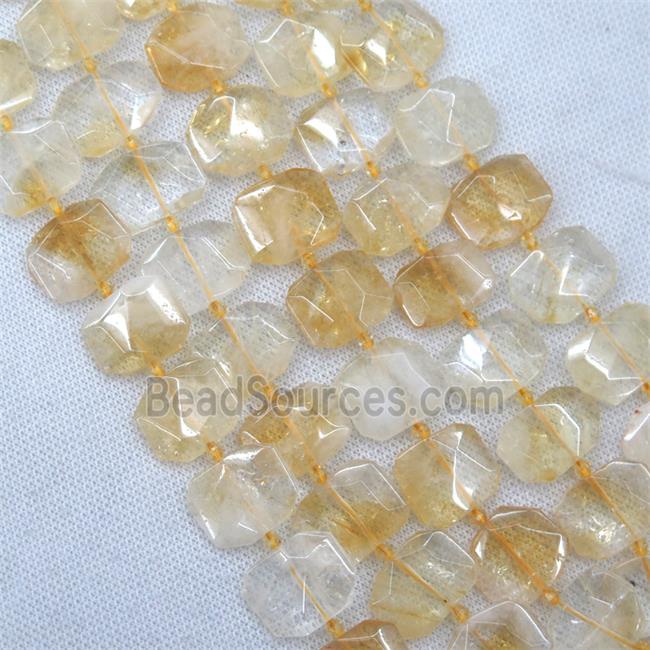 yellow Citrine beads, faceted rectangle