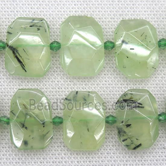 green Prehnite beads, faceted rectangle