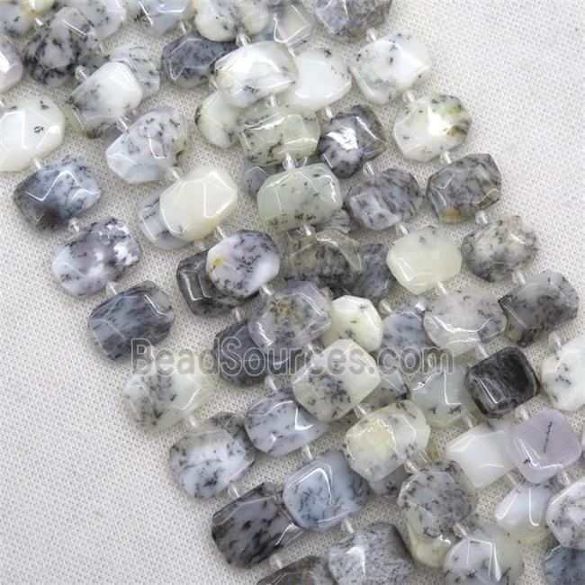 white Moss Opal Jasper beads, faceted rectangle