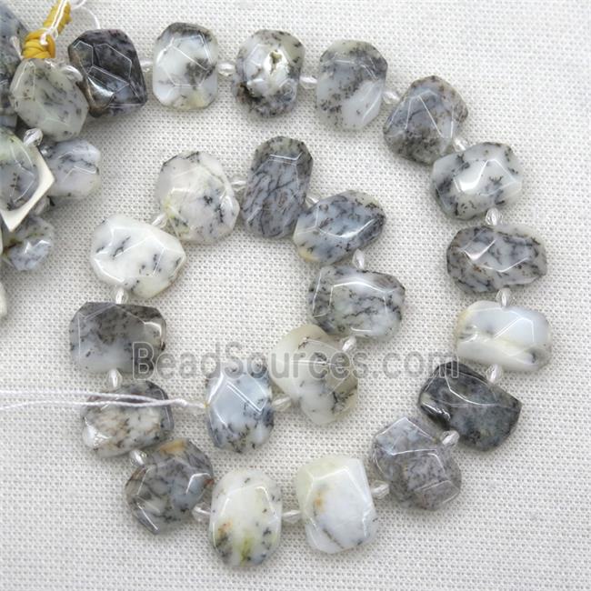 white Moss Opal Jasper beads, faceted rectangle