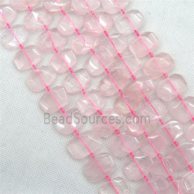 pink Rose Quartz beads, faceted rectangle