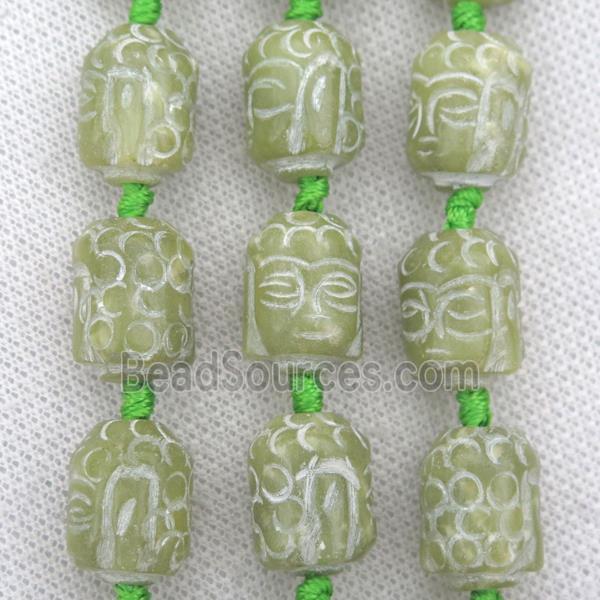 Chinese Agalmatolite beads, buddha, green