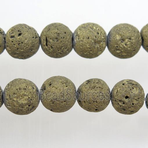 round Lava stone beads, gold electroplated