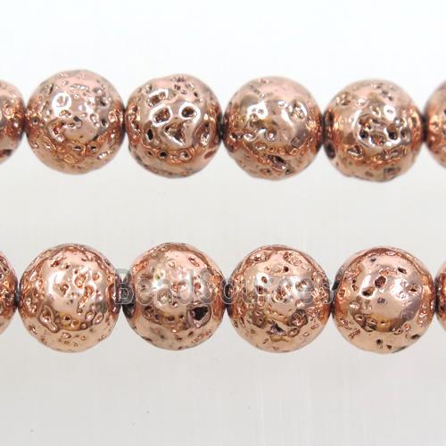 round Lava stone beads, rose gold