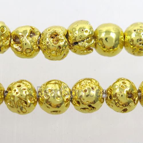 round Lava stone beads, gold electroplated