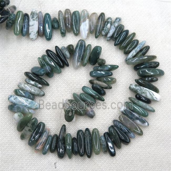 Moss Agate stick chip beads, topdrilled